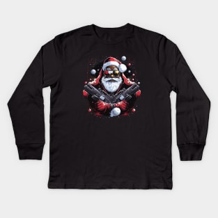 Hood Santa, Black Santa, Afro Santa, Black Christmas Kids Long Sleeve T-Shirt